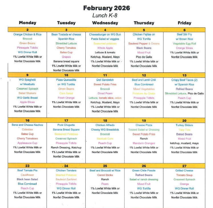 Feb 26 Lunch menu 