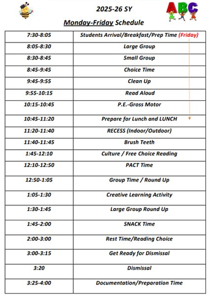 Face schedule